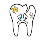 Animation of a sad, bandaged broken tooth